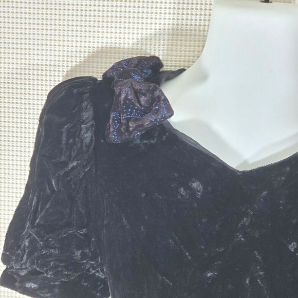 Jessica McClintock Gunne Sax Dress 12 Black Crushed Velvet Blue Prom Cocktail - Picture 6 of 12